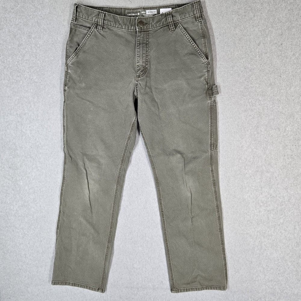 Carhartt Men Pants 34X32 Olive Green Relaxed Carpenter Canvas BN3279 Rugged Flex